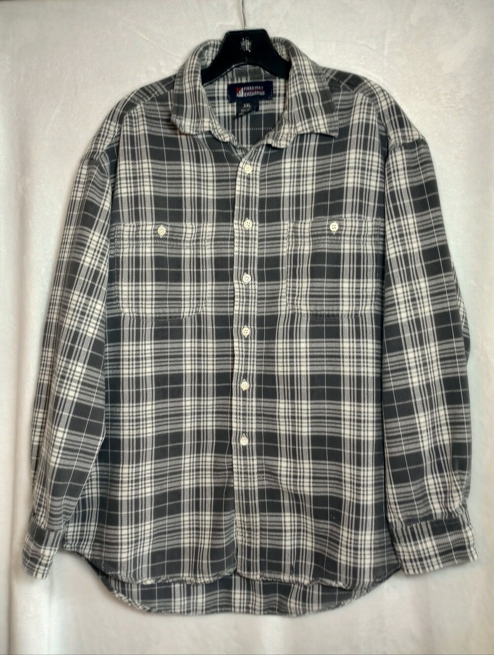 Freeway Exchange Men’s Big & Tall 2XL Blue White Plaid Flannel Button Down Shirt